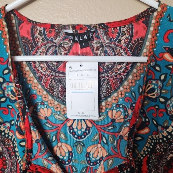 NLW Boho Paisley Mixed Print Mini Shift Dress-Size L (NWT) - Picture 3 of 10